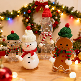 批发圣诞节迷你小帽子围巾奶茶姜饼人500ml饮料瓶红酒装饰瓶盖帽