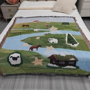 星星 放羊 可爱小狗梭织沙发毯 装 野餐垫布 约130 饰盖毯 160㎝