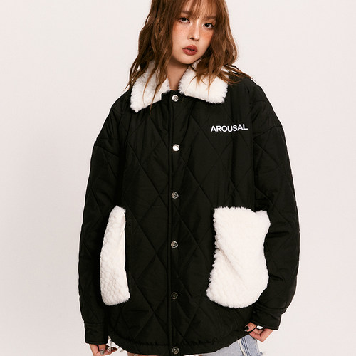 AROUSAL菱形格棉服女秋冬