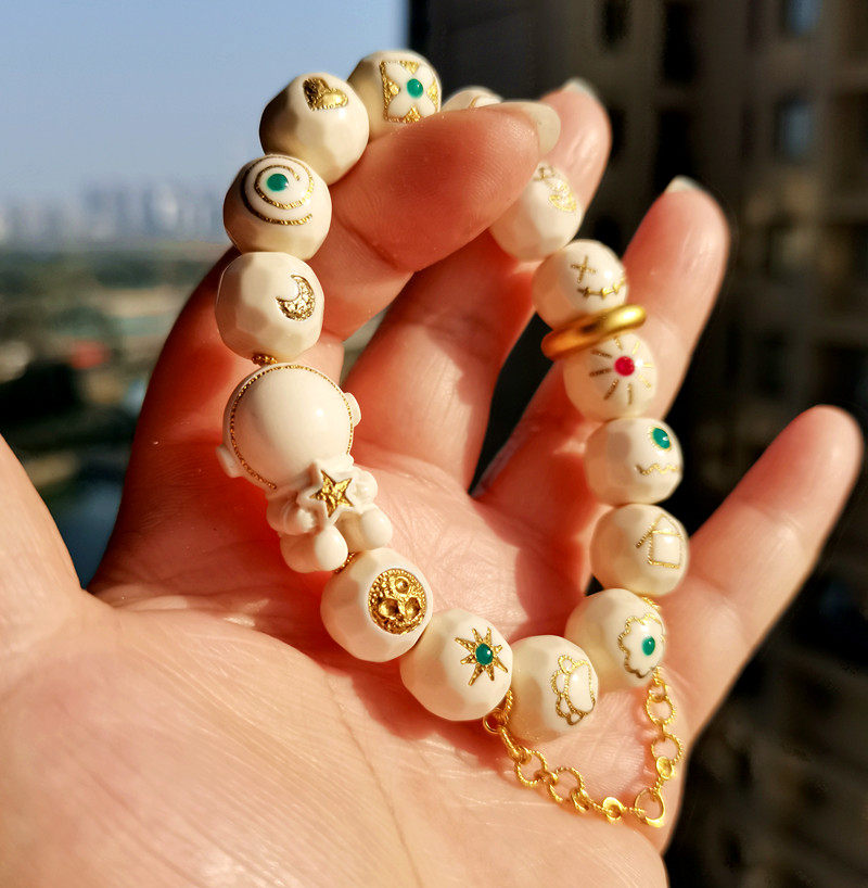 猛犸象牙佛珠镶嵌24k金吴门工匠