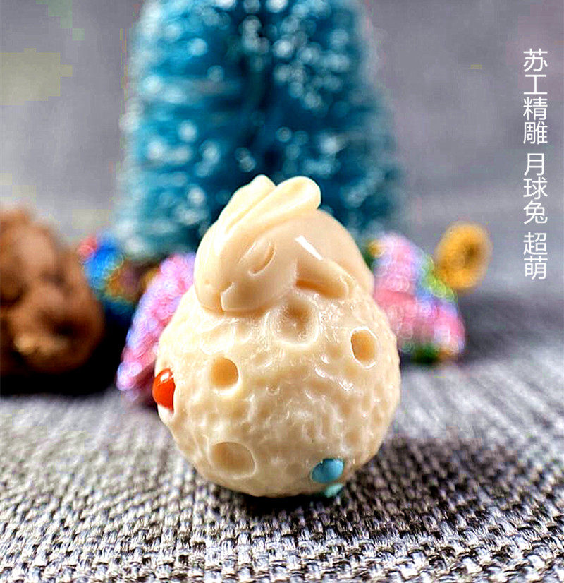 牙手串新款月星球兔超萌小兔子三通腰珠顶珠背云钥匙扣苏工精雕