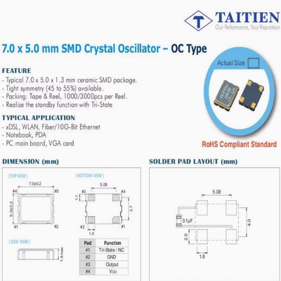 OCETDLJTNF OSC 7050 5070 有源晶振 100M 100MHZ 100.000M 泰艺