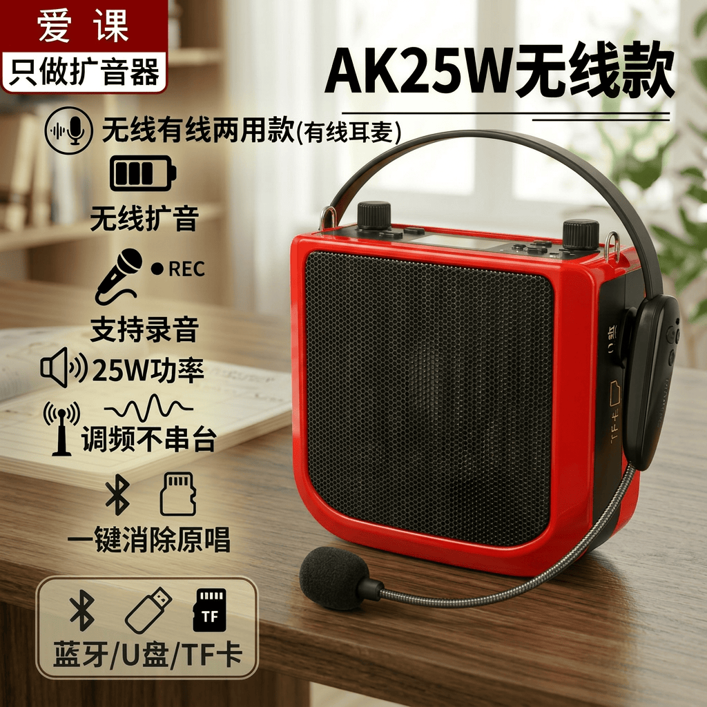 AKER/爱课AK25W无线蓝牙扩音器教师上课导游喊话摆摊广场晨练播放