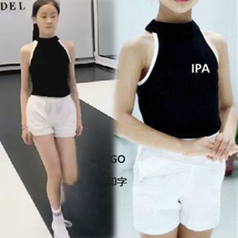 少儿儿童模特训练练功服T台走秀时装女童形体礼仪国潮演出服纯棉