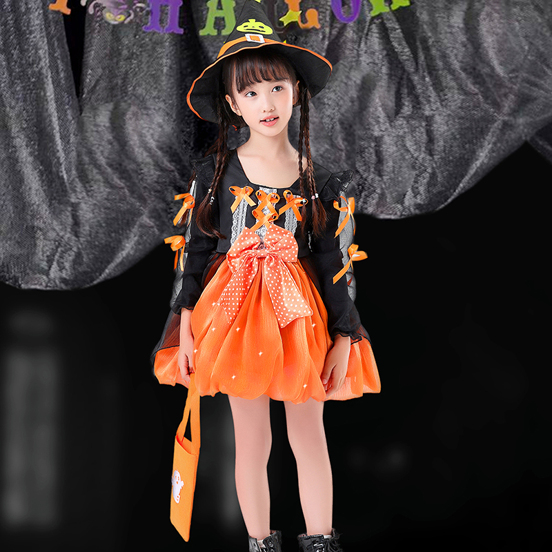 万圣节儿童服装女童吸血鬼女孩恐怖恶魔小女巫礼服化装舞会演出服
