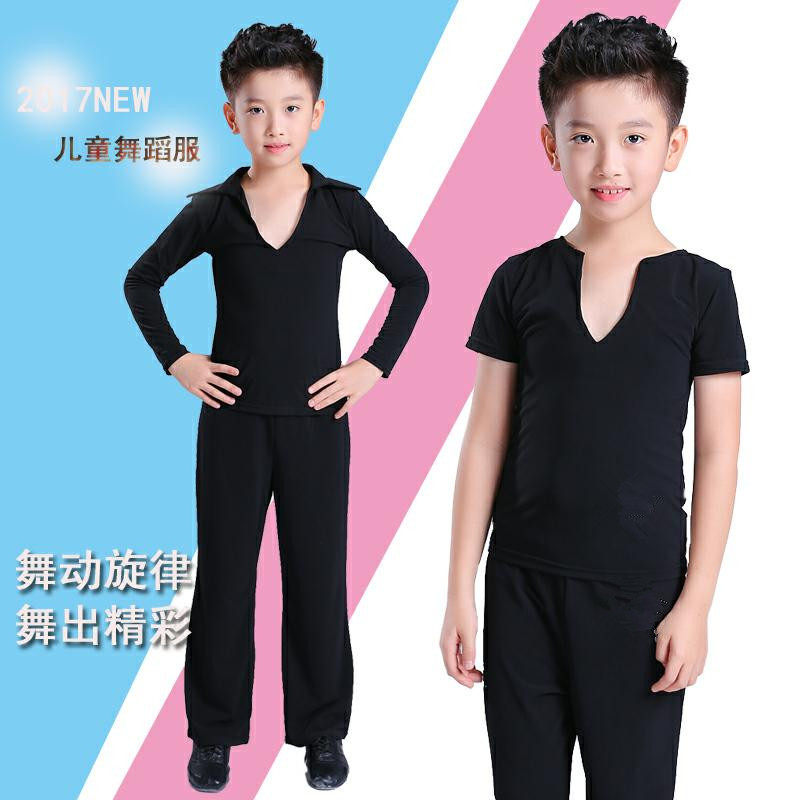 男童拉丁舞服少儿男孩长短袖练功舞蹈服装幼儿演出纯棉服夏季套装
