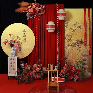 中式场景装饰抓周用品背景周岁生日布置kt板仪式道具周岁宴新中式