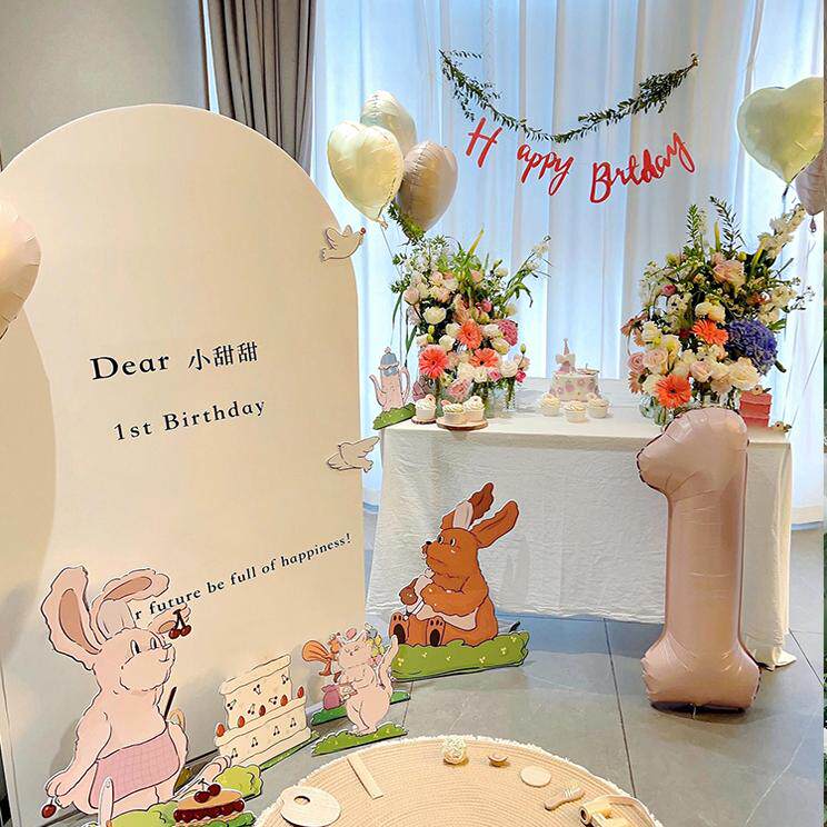 小红书同款INS风儿童宝宝周岁生日派对酒店定制KT板装饰动物小兔