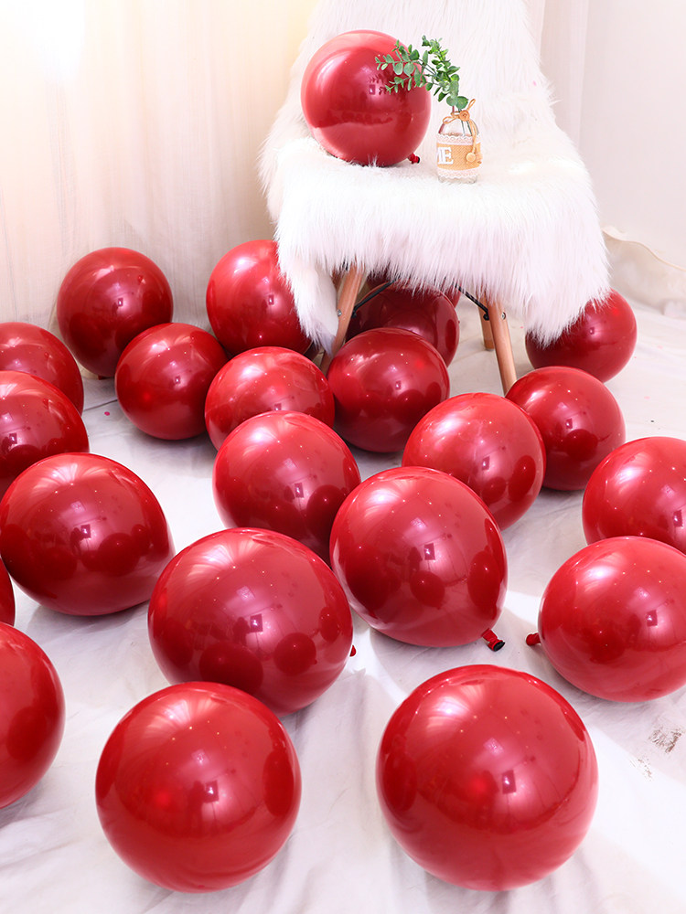 结婚房双层宝石红气球布置婚庆婚礼场景装饰浪漫新房卧室装扮用品