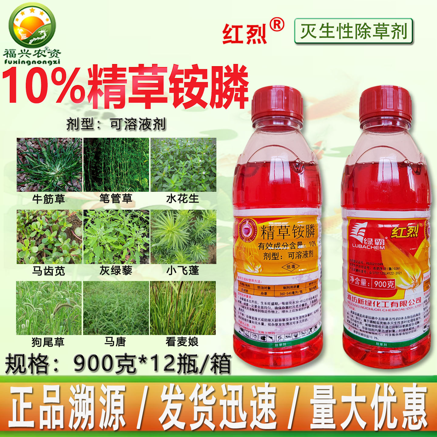 绿霸红烈10%精草铵膦烂根除草剂灭草剂 灭生性除草药正品批发农药