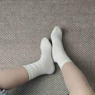 ins潮韩系纯色堆堆袜无骨长袜子情侣袜子 白色中筒袜女春夏薄款