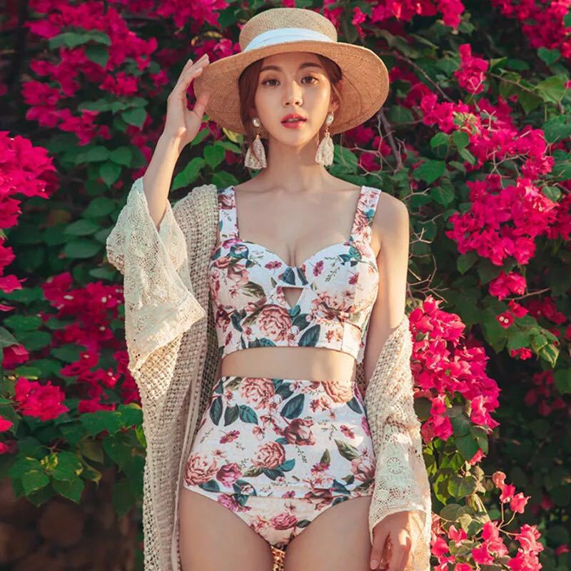 网红碎花小清新钢托聚拢显瘦
