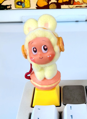 个性键帽十字轴机械键盘立体星星人新款黄色植绒diy键盘装饰礼品