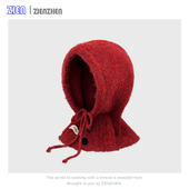 Zien 新年圣诞红色巴拉克拉法帽女冬复古高级感保暖围脖帽子一体