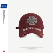 Zien 韩版 帽子休闲十字架徽章字母印花弯檐棒球帽百搭男女显脸小