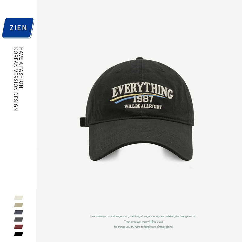 韩国ins1987字母刺绣棉棒球帽男女情侣韩版百搭鸭舌帽显脸小帽子