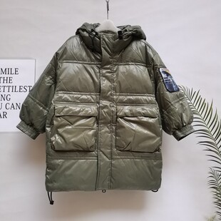 童装冬季新中大童亮皮免洗羽绒服男女童中长款连帽羽绒外套
