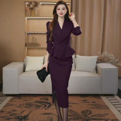 法式女神范修身时尚套装2026春季新款设计感上衣半裙套装DM0074