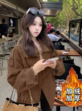 加绒加厚高级感毛领洋气上衣2025秋冬新款轻奢老钱风外套QJ0277