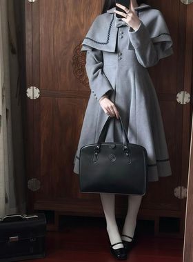 【卡米莉亚公校】冬日优雅大小姐校供感jk灰色大衣+斗篷两件套装