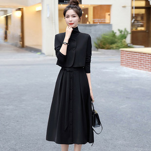 新款 马甲套装 女法式 高领连衣裙无袖 7882 假两件长袖 两件套2026春季