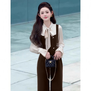 假两件连体裤 2026春季 小香风收腰显瘦长袖 女格雷系法式 D3538 新款