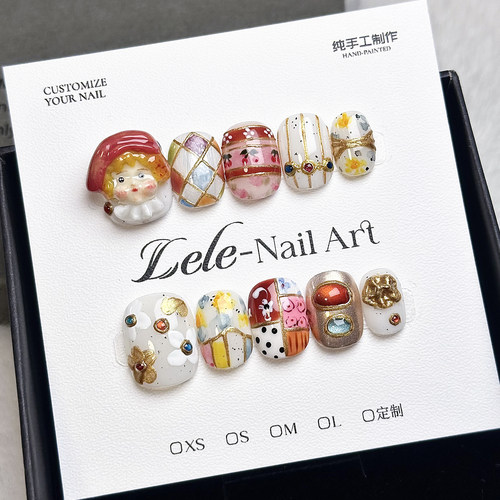Lele【珠宝少女】纯手工制作短款穿戴甲网红爆款可爱美甲精致
