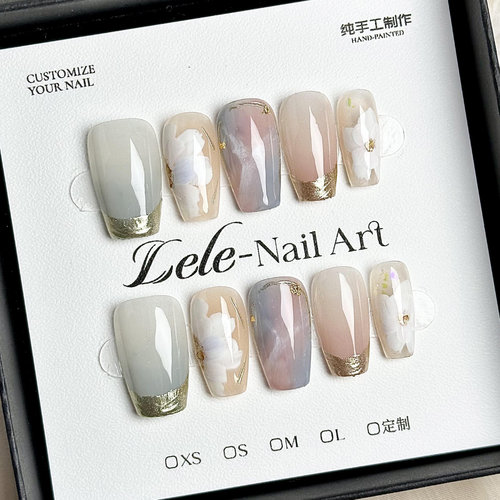 LELE【定制款-南风轻拂】手工穿戴甲纯手绘感美甲贴片