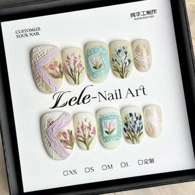 LELE【定制款-油画相框】手工穿戴甲纯手绘高级感美甲贴片