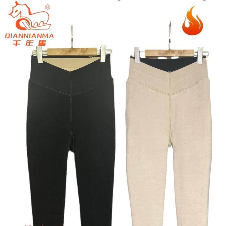 千年马正品棉裤女冬季羊毛一体芭比裤脚踩脚蹬修身高腰打底保暖裤