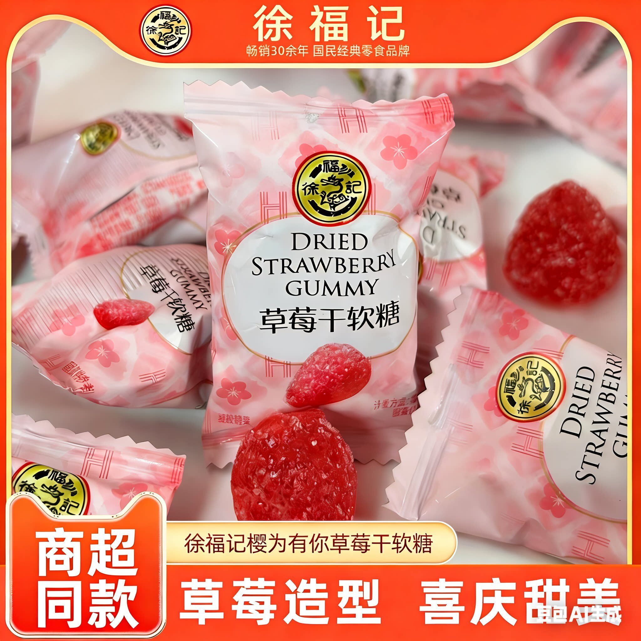 新日期徐福记草莓干软糖新品结婚订婚喜糖专用糖果散装软糯口感