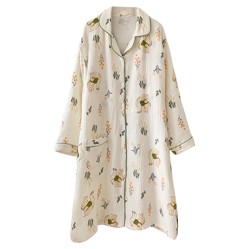 纯棉纱布哺乳睡裙前开扣月子服夏季薄款待产裙进产房产妇孕妇睡衣