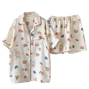 纯棉纱布短袖哺乳期孕妇睡衣春夏季薄款产后月子服春秋产妇家居服