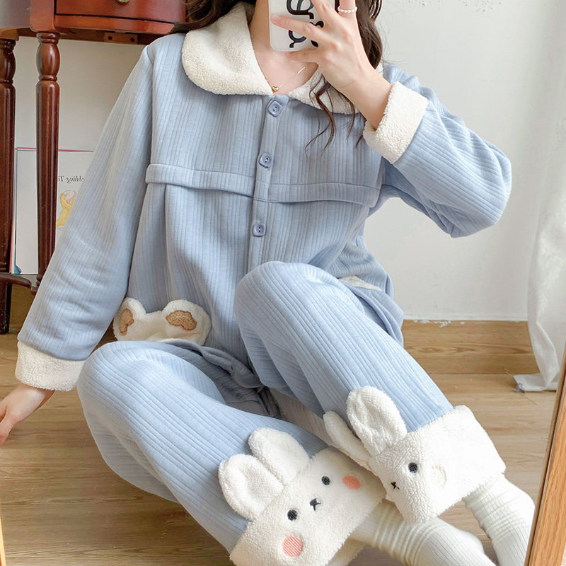 孕妇睡衣春秋纯棉产妇加厚空气棉月子服秋冬季产后哺乳喂奶家居服