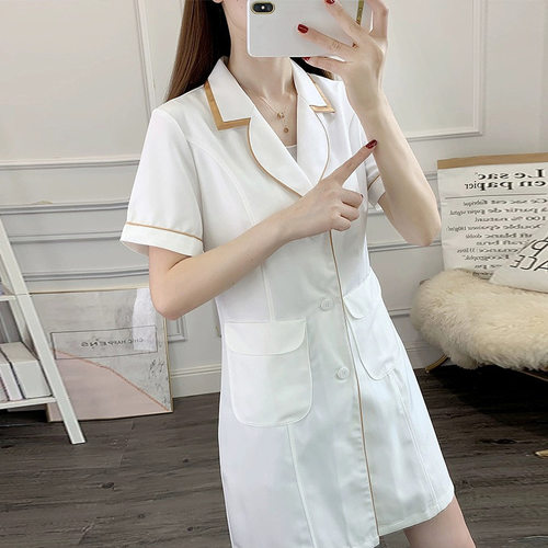 美容师工作服女高端美容院春秋短袖纹绣养生白大褂免费印字绣logo