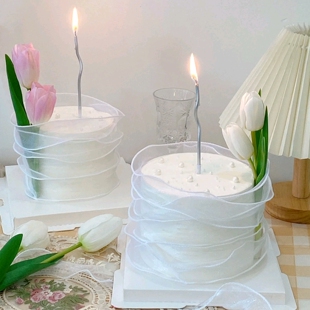 女神蛋糕装饰简约风丝带郁金香花束蛋糕母亲节情人节日快乐蛋糕