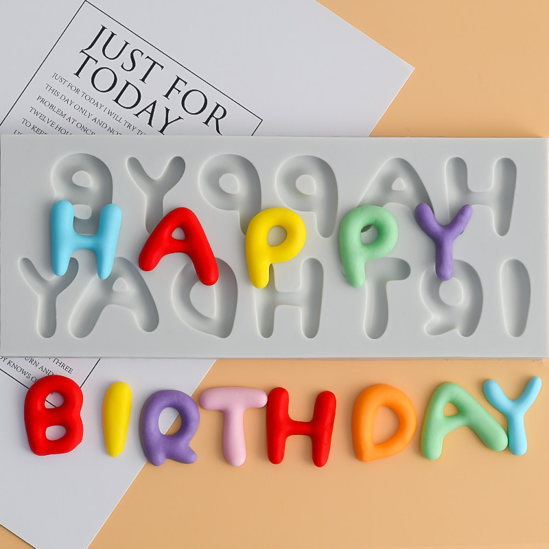 生日快乐happy birthday英文字母文字蛋糕装饰巧克力翻糖硅胶模具