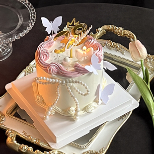 3.8女王节蛋糕装 扮 饰珍珠皇冠蝴蝶结公主女神摆件烘焙插件装