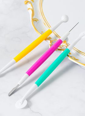 翻糖排气针滚轮压花模具翻糖滚刀塑料雕花笔套装蛋糕雕刻刀工具