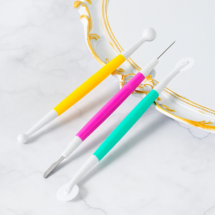 翻糖排气针滚轮压花模具翻糖滚刀塑料雕花笔套装蛋糕雕刻刀工具