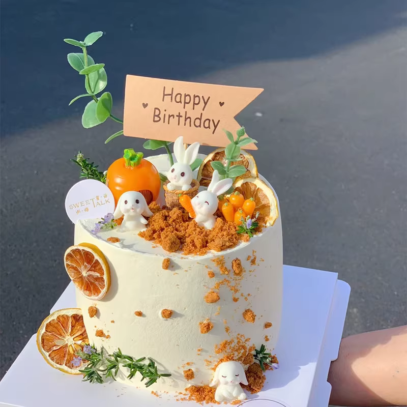 韩式森系蛋糕装饰插件迷你胡萝卜箩筐蘑菇小兔子摆件女孩生日配件