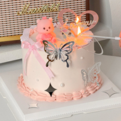 情人节蛋糕装 饰唯美蝴蝶亚克力插件520情侣告白爱心Love小熊摆件