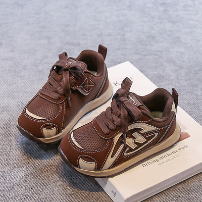 2025冬季新款男女童双鞋带加棉软底休闲运动鞋防滑拼色百搭德训鞋