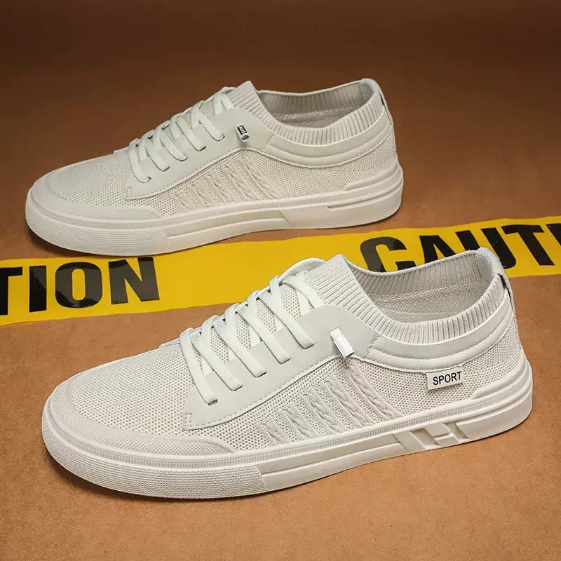 夏季男鞋新款透气网鞋帆布鞋子男潮流百搭飞织网面运动休闲板鞋男