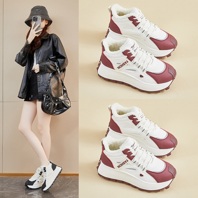 ins韩版新款加绒老爹鞋女2025冬季学生运动保暖增高休闲鞋HL893-2