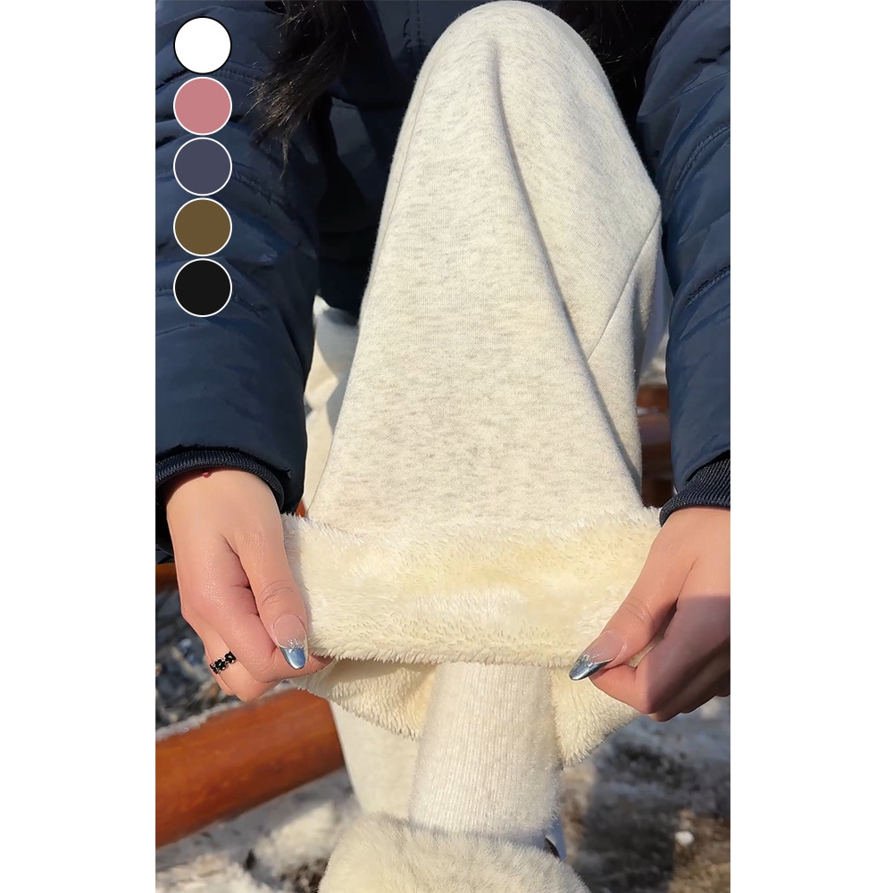 加绒运动裤子女秋冬2025新款加厚羊羔绒卫裤休闲小个子直筒阔腿裤