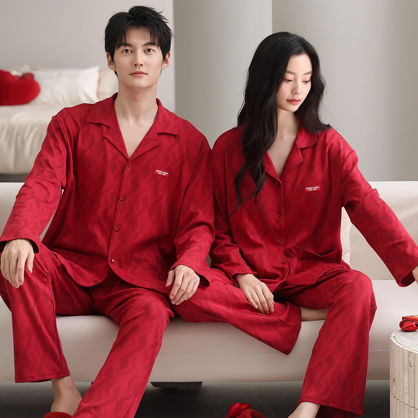 红色情侣睡衣结婚新婚纯棉开衫