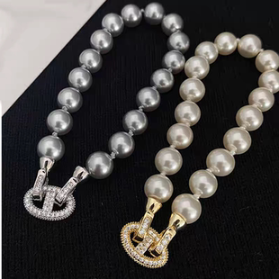 DIY镀18k金饰品配件锆石猪鼻子单排扣长款毛衣珍珠项链扣头手链扣