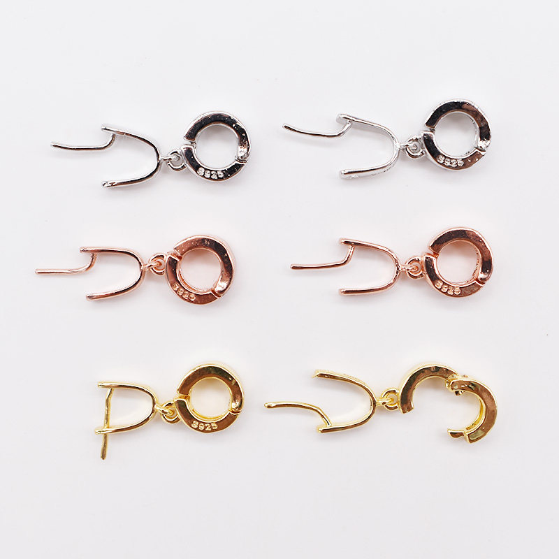 镀925银光面细长针瓜子扣DIY玉坠琥珀蜜蜡水晶平安扣万能扣头挂件