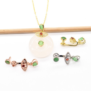 925半银项坠扣吊坠空托diy银夹扣头翡翠玉石平安石扣项链卡扣配件